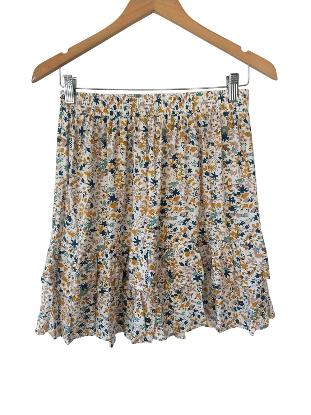 Rose & Thyme Floral Tiered Mini Skirt - White Multicolor